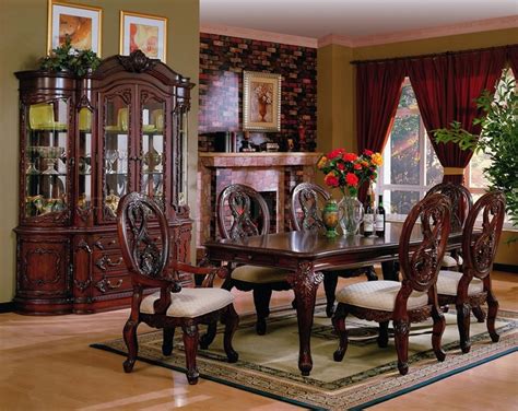 Dark Cherry Finish Traditional Dining Set Wcarved Details