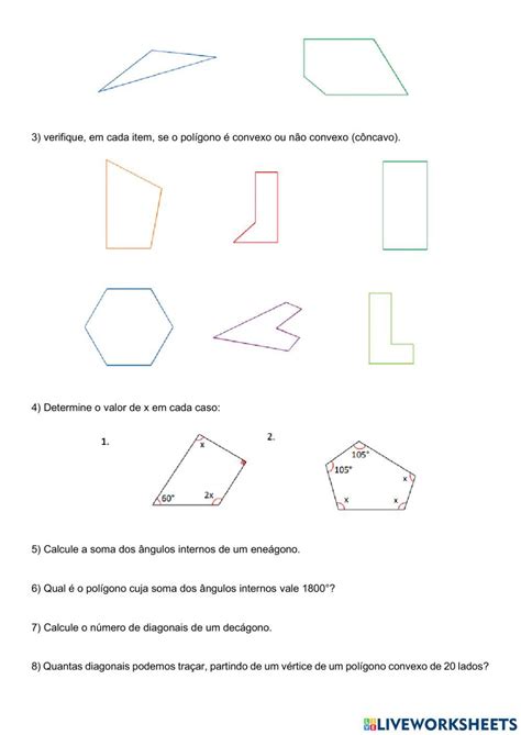 Exercícios De Polígonos Regulares - Polígonos activity for Ensino Fundamental | Live Worksheets