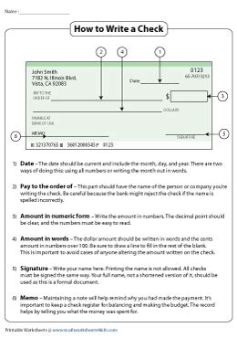 Writing Checks Worksheets