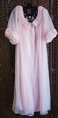 Vtg Tosca Lingerie Peignoir Nightgown Pink Boudoir Piece Set Sz