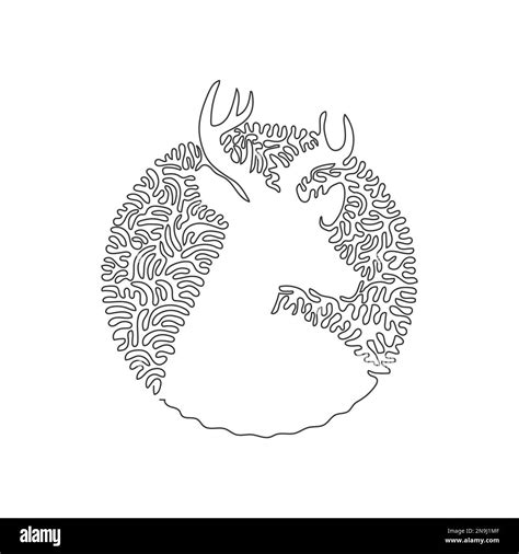 Single One Curly Line Drawing Of Beautiful Deer Long Antlers Abstract Art Continuous Line Draw