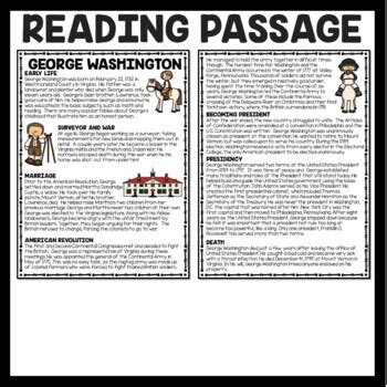 George Washington Biography Reading Comprehension Worksheet