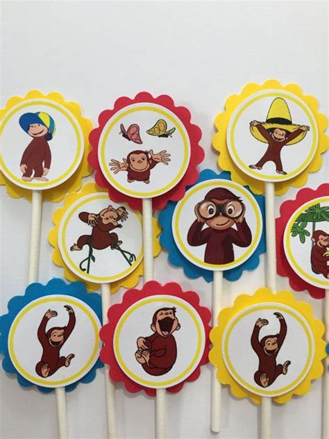 X24 Curious George Multi Color Inspired Cupcake Toppers Curious