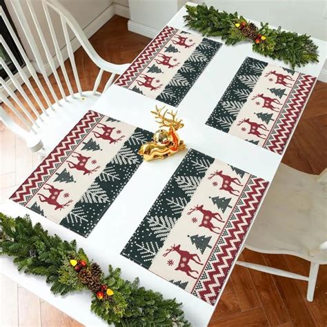 Placemat Kerstmis Set Van Pixelstijl Placemats Kerstmis Afwasbaar