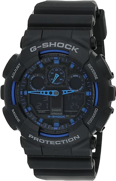 G Shock Ga100 1a2 Mens Black Blue Analog Digital Watch With Black Band