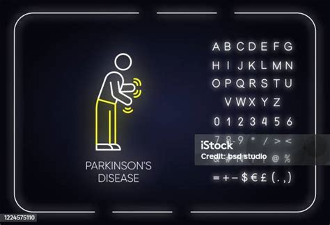 Parkinsons Disease Neon Light Icon Movement Difficulty Shaking Rigidity