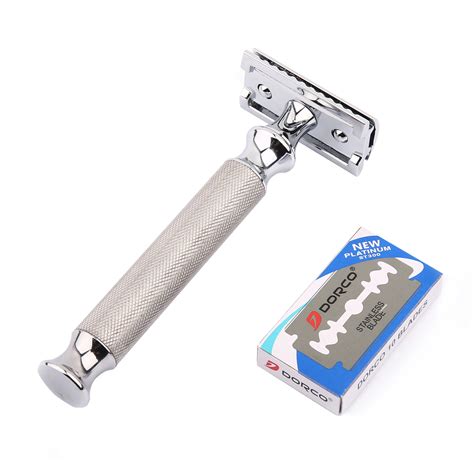 1 Razor 10 Blades Shaving Men Stainless Steel Classic Safety Razor Blade Replaceable Double Edge