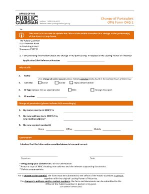 Fillable Online Publicguardian Gov Change Of Particulars Opg Form Chg