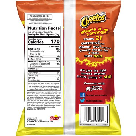 Hot Cheetos Nutrition Information Kinastro