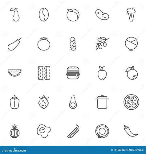 Food Nutrition Outline Icons Set Stock Vector Illustration Of Pack