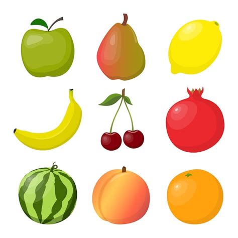 Jugosas Frutas Maduras Y Bayas Conjunto Brillante Y Colorido Vector