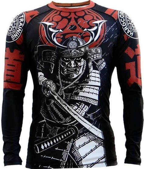 Hardcore Training Budo Red Men S Rash Guard Compression Shirt Long Sleeve Mma No Gi Tight Bjj