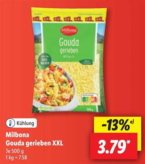 Milbona Gouda Gerieben XXL 500 G Angebot Bei Lidl