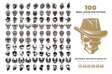 Skull Tattoo Logo Templates Bundle X100 Graphic by SmartDesigns · Creative Fabrica