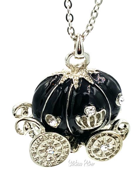 Cinderellas Pumpkin Carriage Necklace With Black Enamel And Rhinestones