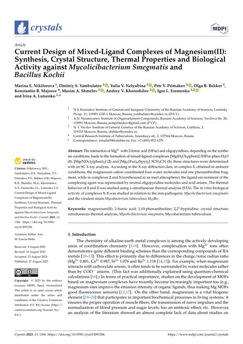 Pdf Current Design Of Mixed Ligand Complexes Of Magnesium Ii Synthesis Crystal Structure