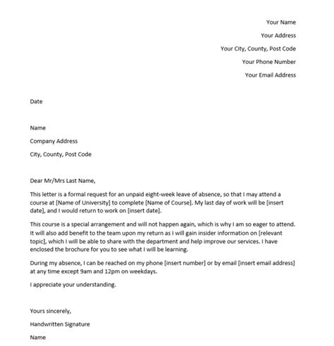 Sample Letter Of Leave Of Absence Due To Personal Reasons Loan