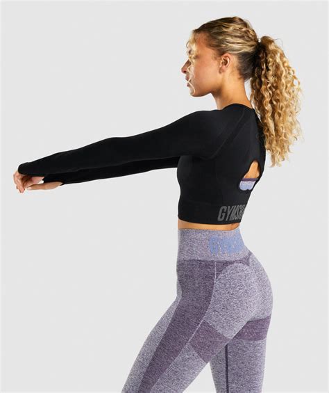 Gymshark Flex Sports Long Sleeve Crop Top Black Charcoal Gymshark