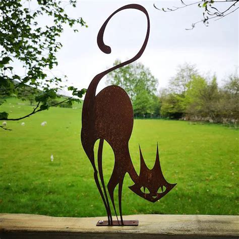 Mnjin Metal Cat Fence Topper Decor Metal Cat Silhouette Metal Fence Art