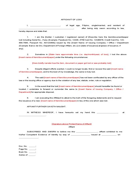 Affidavit Of Loss Form Philippines Hot Sex Picture