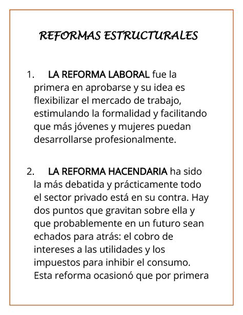 Reformas Estructurales Reformas Estructurale S La Reforma Laboral Fue