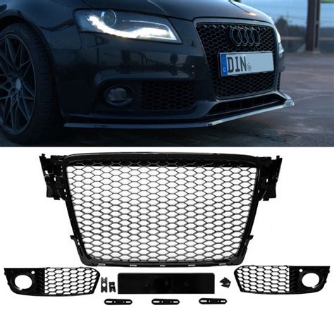 Set Front Grille Honeycomb Black Mirror Finsih Fog Lights Grille