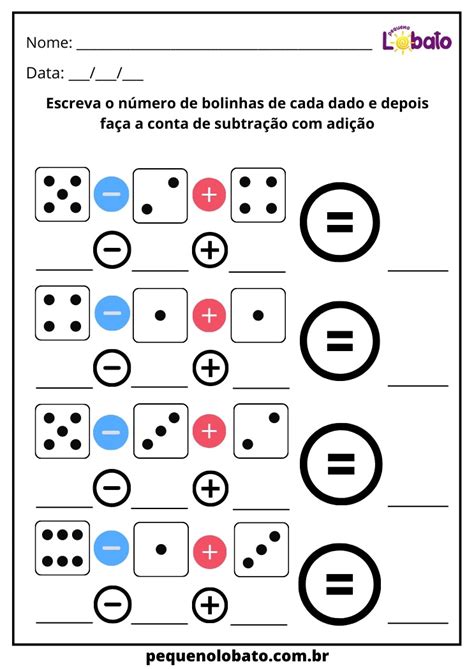 Atividades De Adi O E Subtra O Para Imprimir