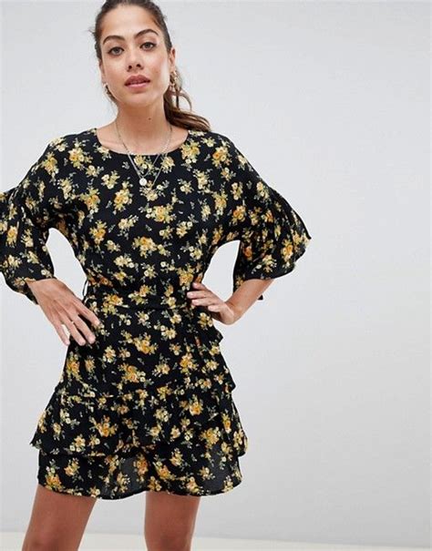 Miss Selfridge Tea Dress With Ruffle Sleeves In Floral Print Tea