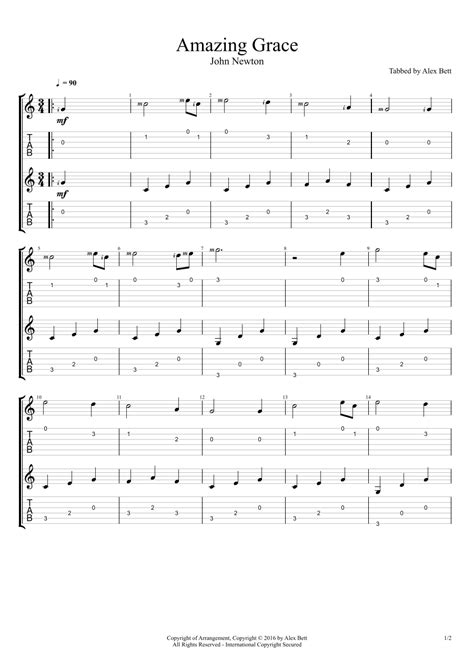 Amazing Grace Fingerstyle Guitar Duet Sheet Music Alex Bett Guitar Tab