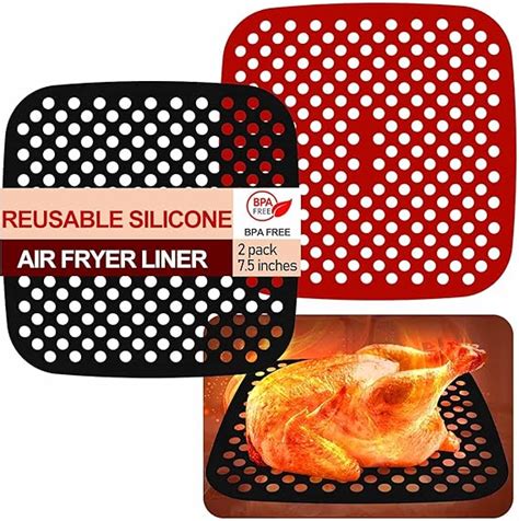 Udofine Reusable Air Fryer Liners 75 Inch Square Silicone Non Stick