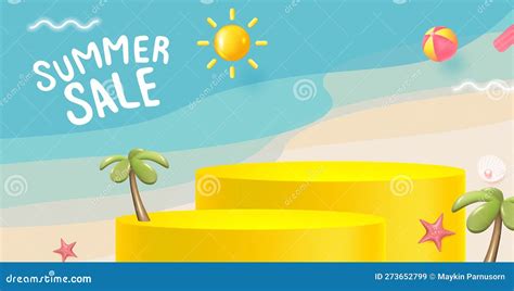 Summer Sale Banner With Product Display Cylindrical Shape Stock Vector