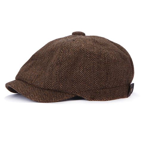 Peaky Blinders Hat Newsboy Flat Cap Herringbone Tweed Wool Baker Boy