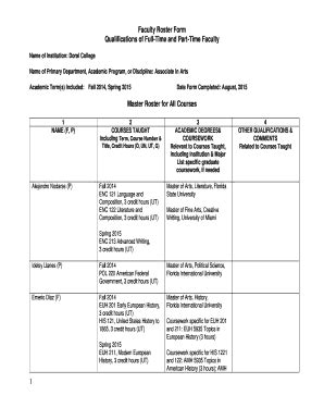 Fillable Online 1 Faculty Roster Form Qualifications Of Full Time