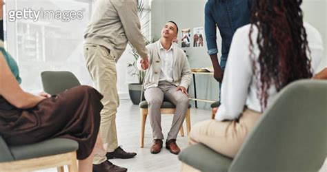 People Group And Therapy In Meeting Handshake And Listening With