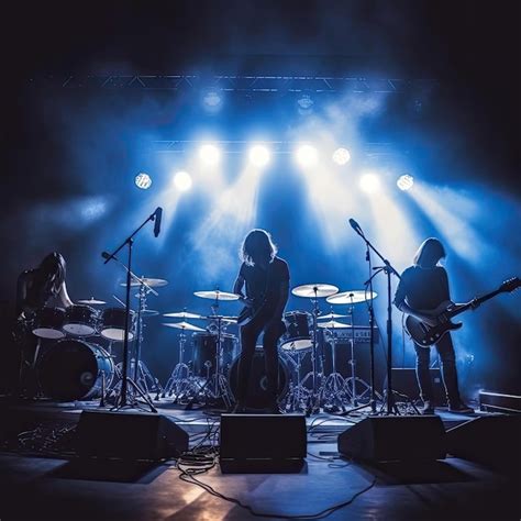 Banda De Rock Tocando En Vivo En El Escenario Luces De Humo Y Focos