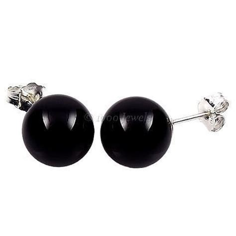 10mm Natural Jet Black Onyx Round Ball Stud Post Earrings