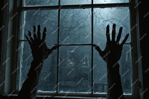 Horror Scene Ghoulish Hands Reaching For The Window Premium Ai