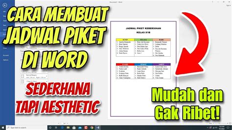 Cara Membuat Jadwal Piket Kelas Di Word Yang Aesthetic Dan Kreatif