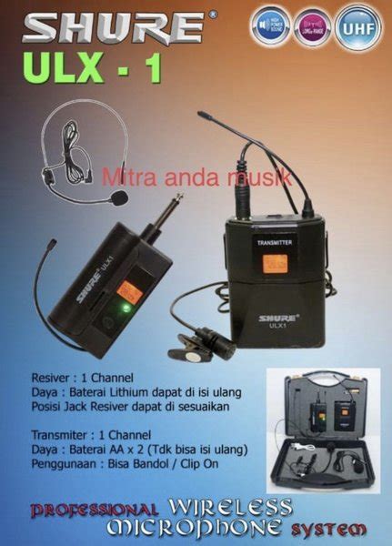 Jual Mic Microphone Wireless Uhf Shure Ulx Mic Clip On Headset Di