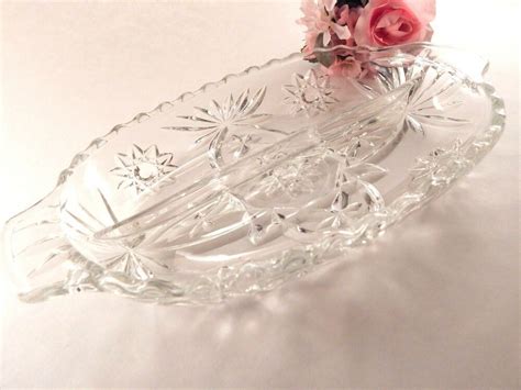 Clear Pressed Glass Divided Dish Candy Nut Relish Serving Bowl Vintage