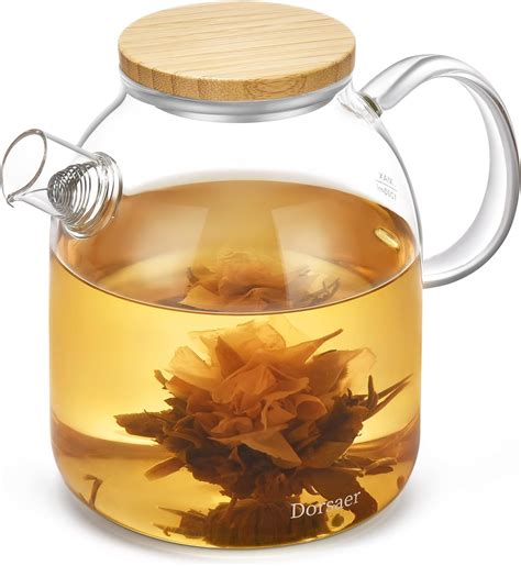 Amazon Dorsaer Ml Glass Teapot With Bamboo Lid Oz Stovetop