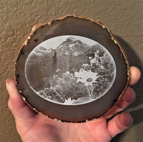 Laser Engraved Agate Coaster Art Mountain Landscape Glacier Etsy