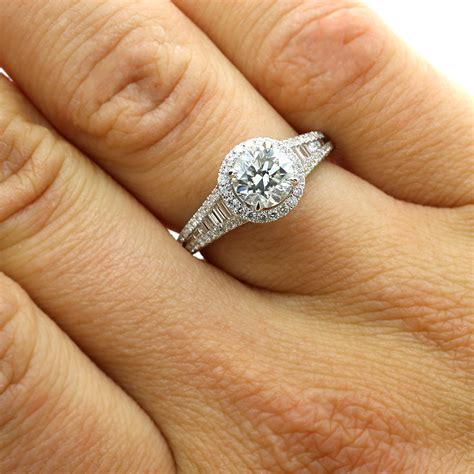 2 13 Cts Round Cut Diamond Halo Engagement Ring Set In 18k White Gold