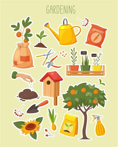 Premium Vector Vector Stickers Set With Garden Symbols Includes Birds