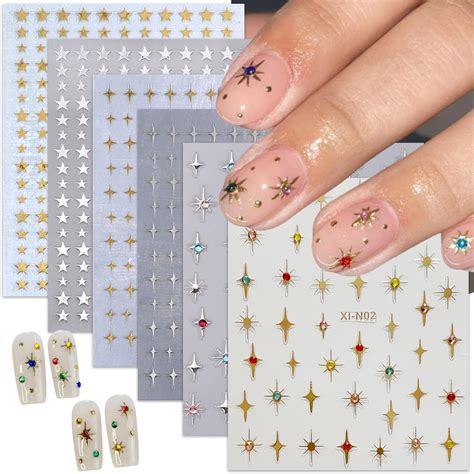 Amazon 6 Sheets Shiny Star Nail Stickers For Nail Art 3D Glitter