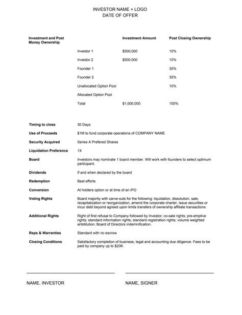 B The One Page Term Sheet Ben Milne