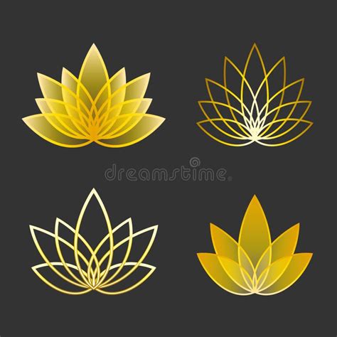 Set of Linear Lotus Icon. Golden Flower Symbols Stock Illustration - Illustration of element ...