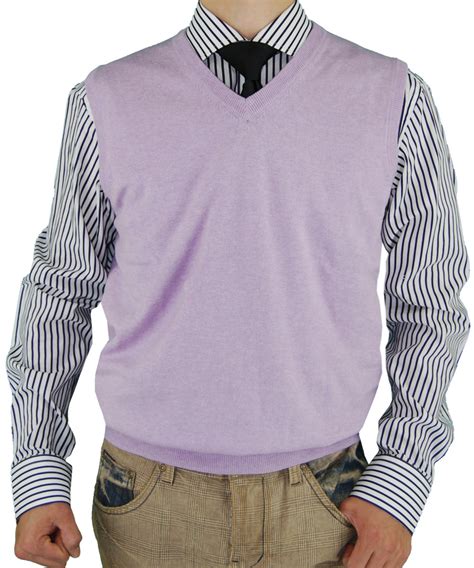 Mens Luciano Natazzi Classic Fit V Neck Sweater Vest Lavender Fashion Suit Outlet