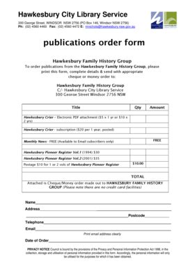 Fillable Online Hawkesbury Nsw Gov Publications Order Form Hawkesbury