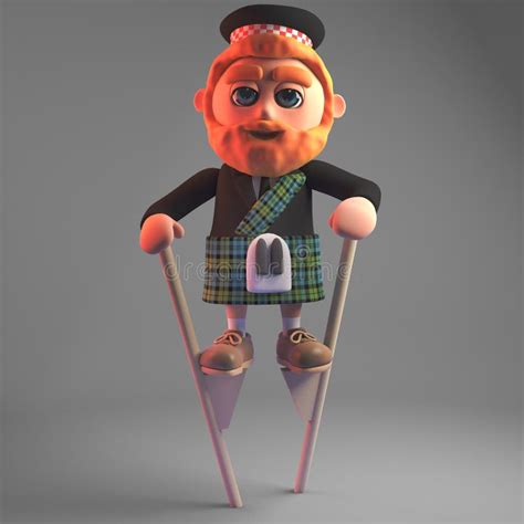 Cartoon Engraçado 3d Homem Escocês Em Kilt Usando Aletas Ilustração 3d